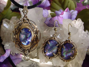 A "Stacked" Setting With A Vintage 18x13 Abalone Shell Cabochon & Matching Earrings