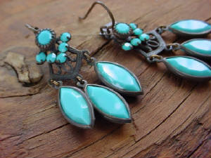 Swarovski Turquoise Earrings Featuring Our Hand Oxidized Swarovski Turquoise Channel Set (prongless) Settings