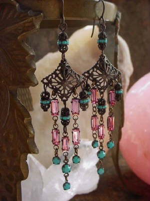 These Earrings Feature Our Hand Oxidized Small Square Filigree With Various Oxidized Vintage Swarovski Crystals