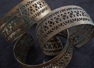 Old Filigree Brass Gallery Wire Cuff Bracelets Naturally Occuring Patina