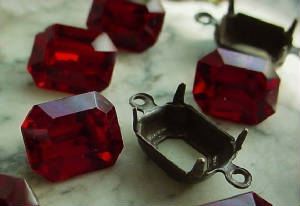 Old 10x8 Ruby Swarovski Crystal Rhinestones With Hand Oxidized Connector Settings
