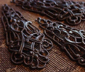 Old 1940s French Lace Filigrees Oxidized Brass