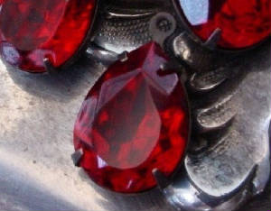 Vintage Siam Ruby Swarovski Crystal 18x13 Pears With Hand Oxidized Settings