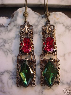 Oxidized Brass Filigree Wrapped Rhinestone Earrings